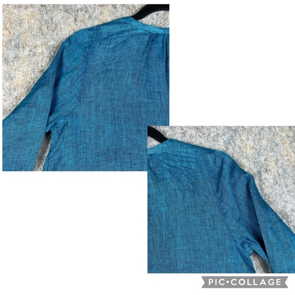 Pure Jill Linen Aqua Blue 3/4 Sleeve Easy Button-Front Lagenlook Tunic Top  Sz S - Picture 10 of 13
